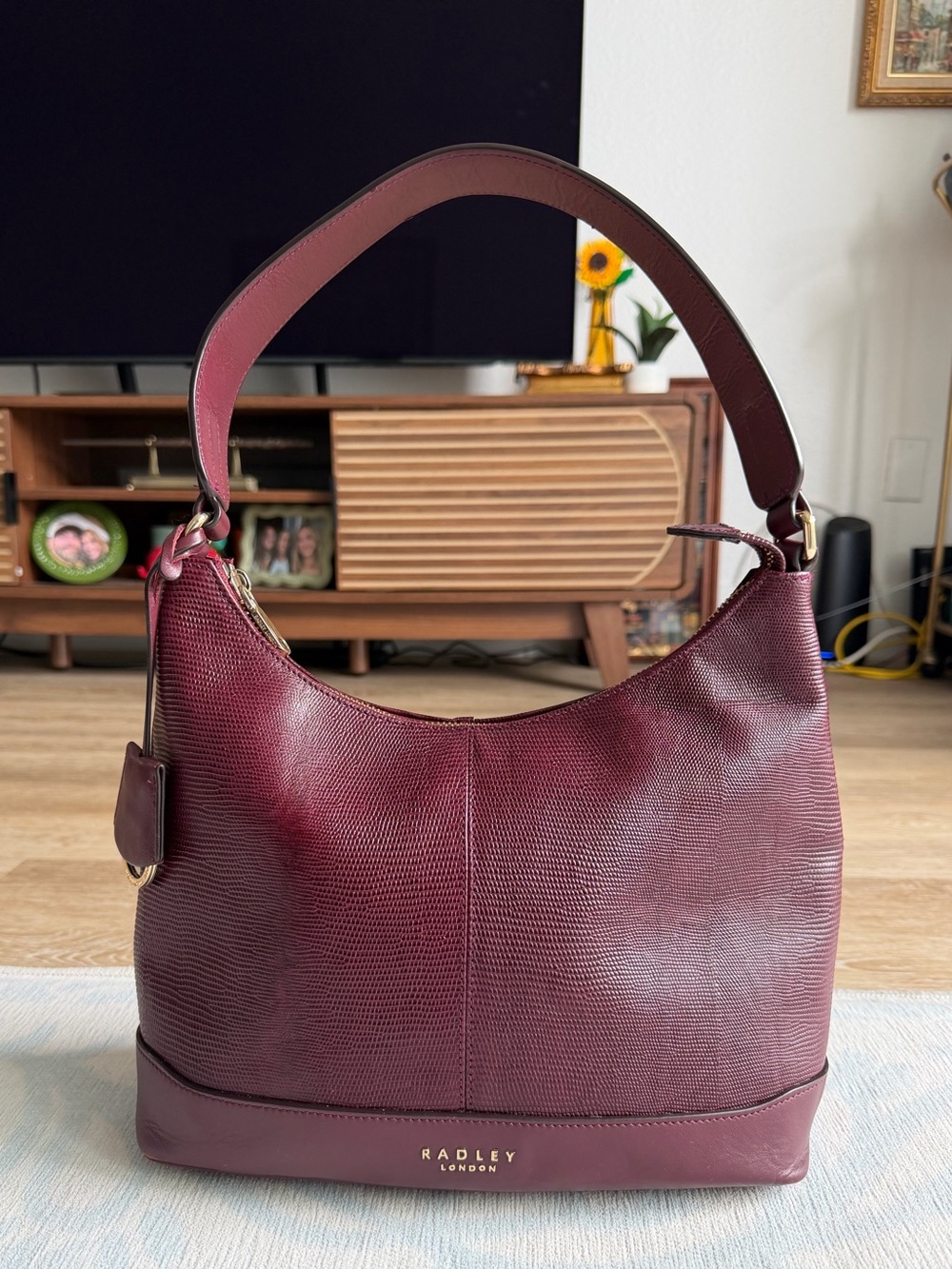 Radley London Dark Cherry Lizard Leather Spring Vale Shoulder Bag